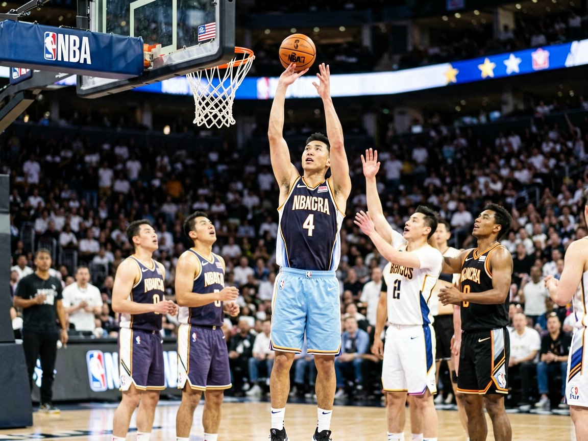 NBA比赛集锦：球员在三分线外投篮命中后的庆祝画面